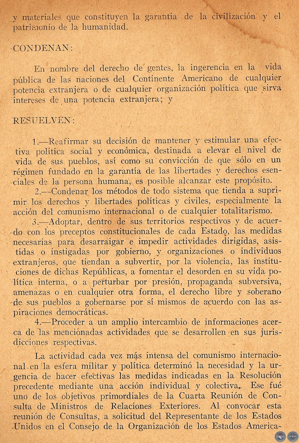 COLORADISMO PARAGUAYO FRENTE A LA ORGANIZACIÓN COMUNISTA INTERNACIONAL, 1954 - FIRMADO POR ALFREDO STROESSNER (RESOLUCIÓN JUNTA DE LA ANR)
